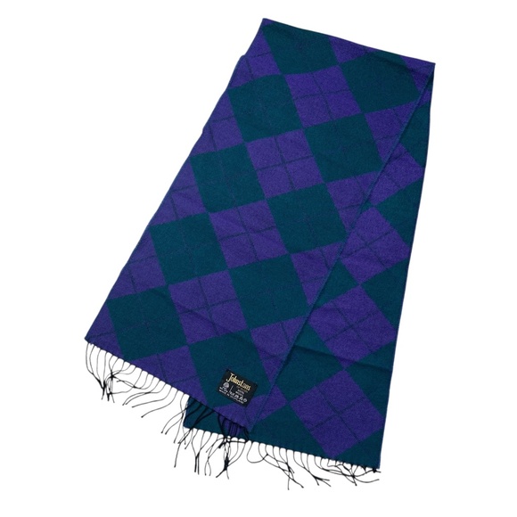 Vintage Johnstons of Elgin Wool Purple Green Plaid Made in Scotland Scarf - Picture 4 of 6